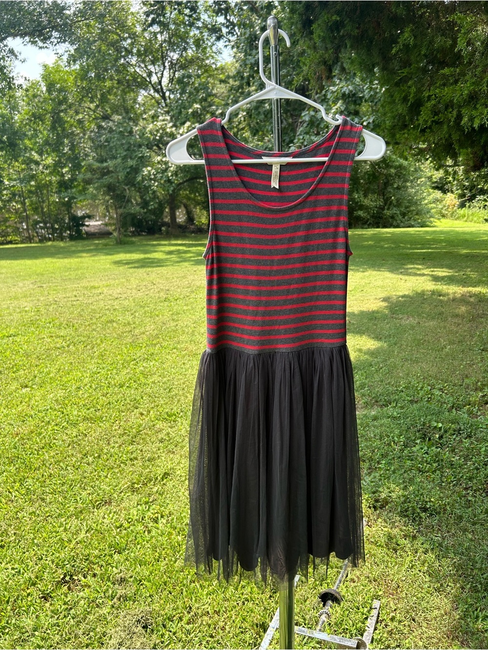 Matilda Jane Red and Black Striped Tank Dress with Tulle Skirt